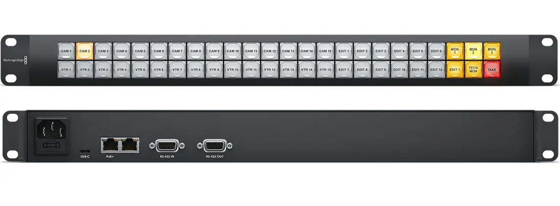 Вид спереди и сзади панели управления Blackmagic Videohub Smart Control Pro