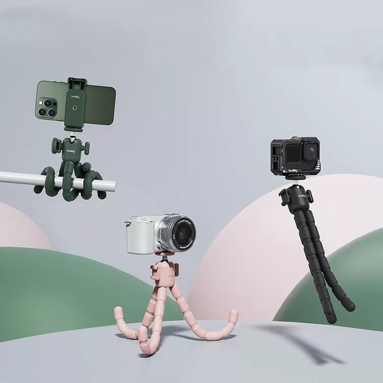 Гибкая тренога со смартфоном, камерой и экшн камерой