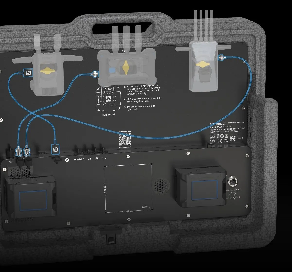 Питание от V-Mount и пустышки для сендеров на мониторе Portkeys MT22DS II