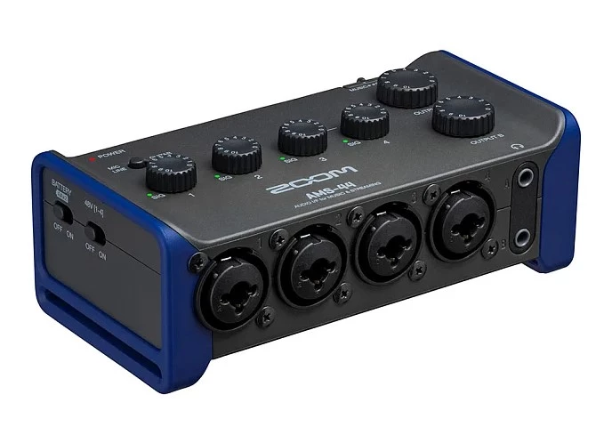 Вид сбоку внешней звуковой аудиокарты Zoom AMS-44
